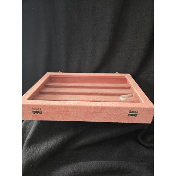 Pink Velvet Jewelry Storage Box W/ Glass Cover 10 X 14 - Picture 8 of 8